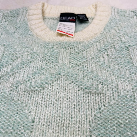 VINTAGE HEAD Sportswear Wool Blend 80’s 90’s Ski Sweater Mint Green Cream Medium - Picture 3 of 13